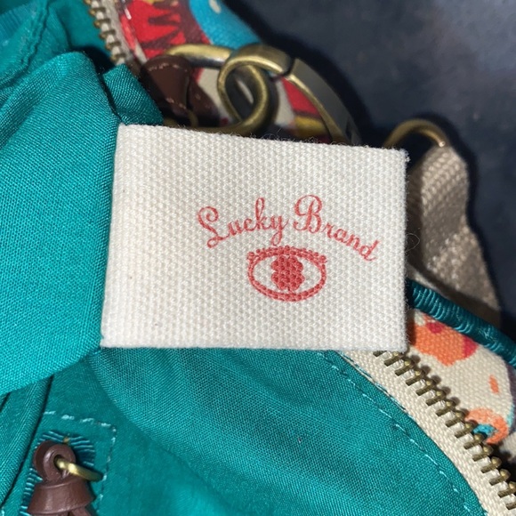 Lucky Brand Purse Boho Bag Floral Bird Butterfly Cotton LeatherSuede Trim Hippie - Picture 5 of 11